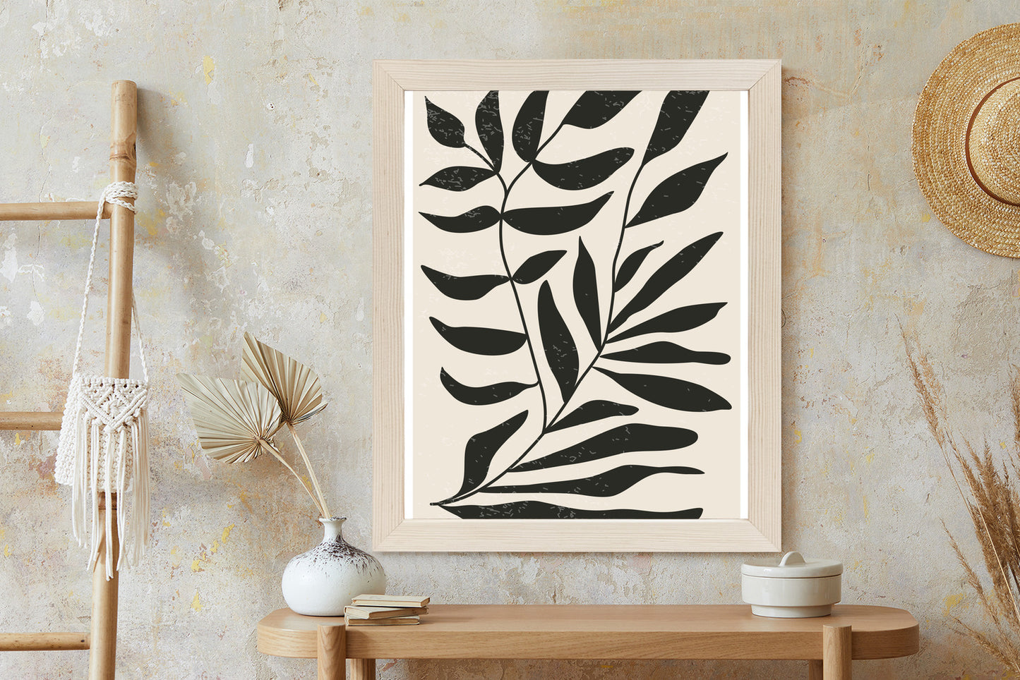 Poster Grafiken Mit Schwarzen Blättern, Inspiriert Von Matisse Rahmen Aluminium Farbe Schwarz