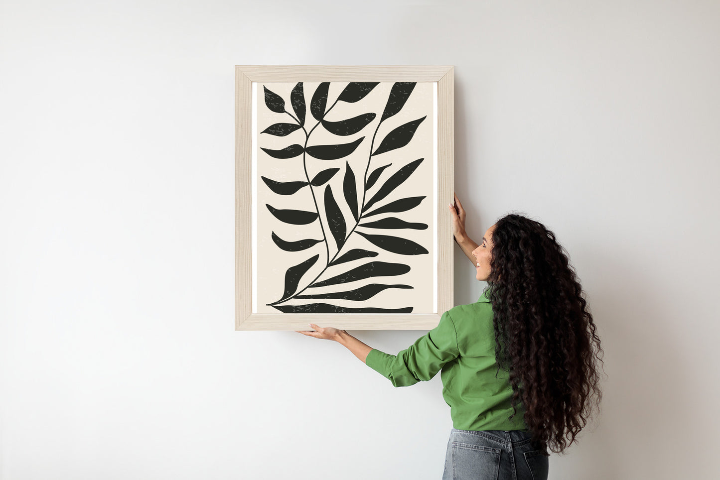 Poster Grafiken Mit Schwarzen Blättern, Inspiriert Von Matisse Rahmen Aluminium Farbe Schwarz