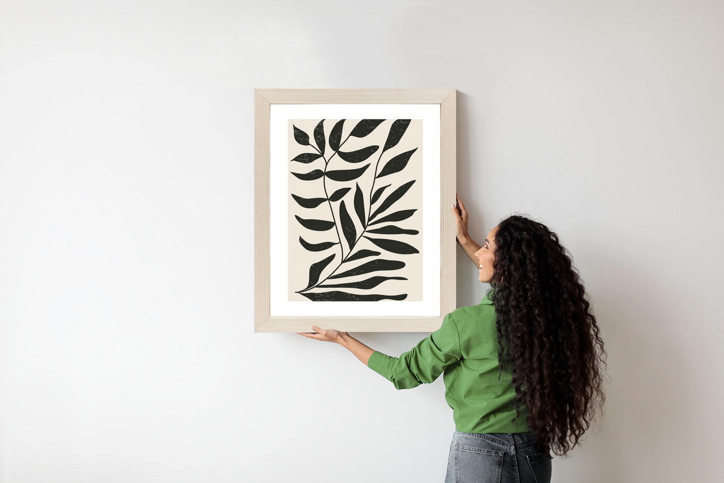 Poster Grafiken Mit Schwarzen Blättern, Inspiriert Von Matisse Rahmen Aluminium Farbe Schwarz