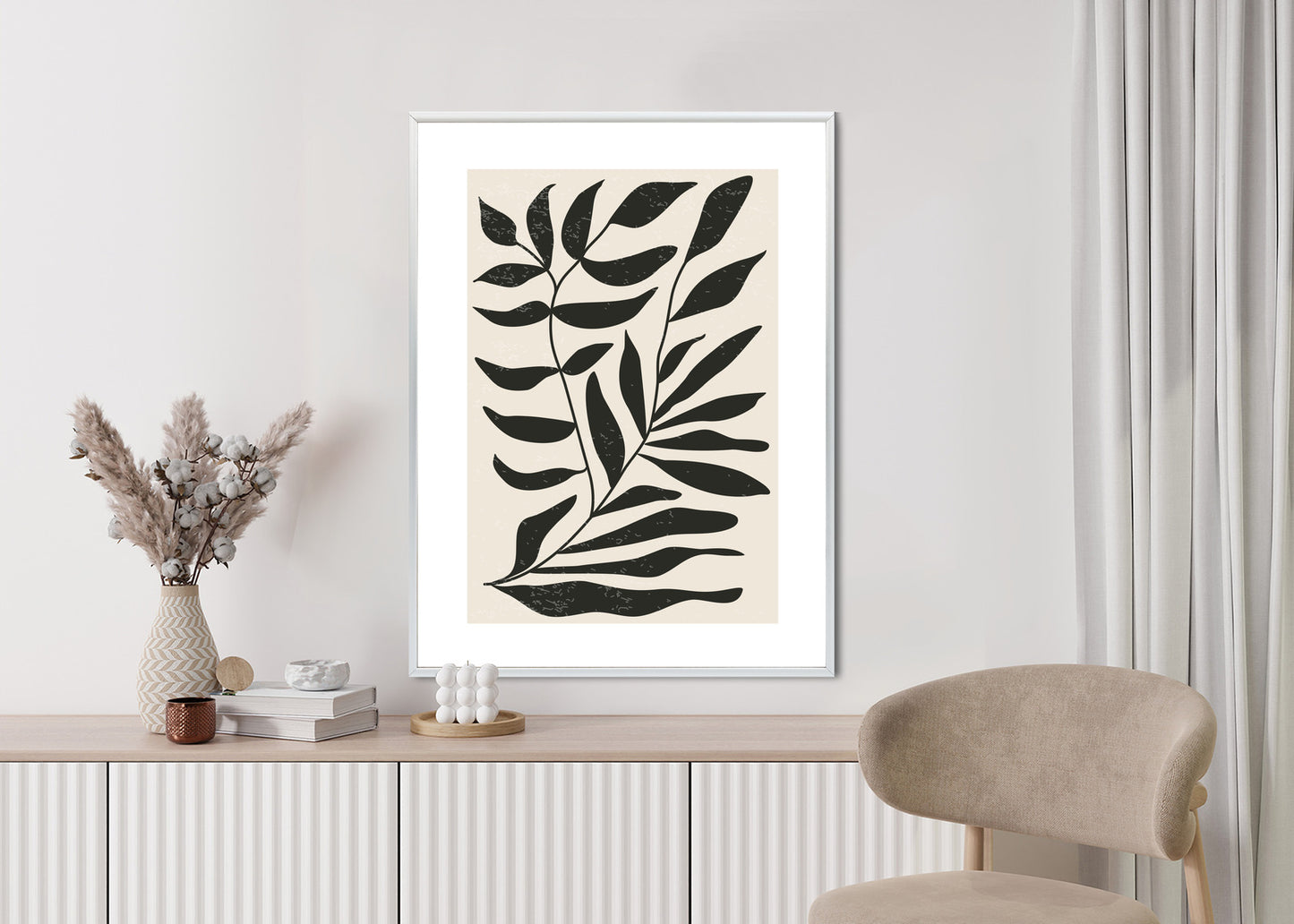 Poster Grafiken Mit Schwarzen Blättern, Inspiriert Von Matisse Rahmen Aluminium Farbe Schwarz
