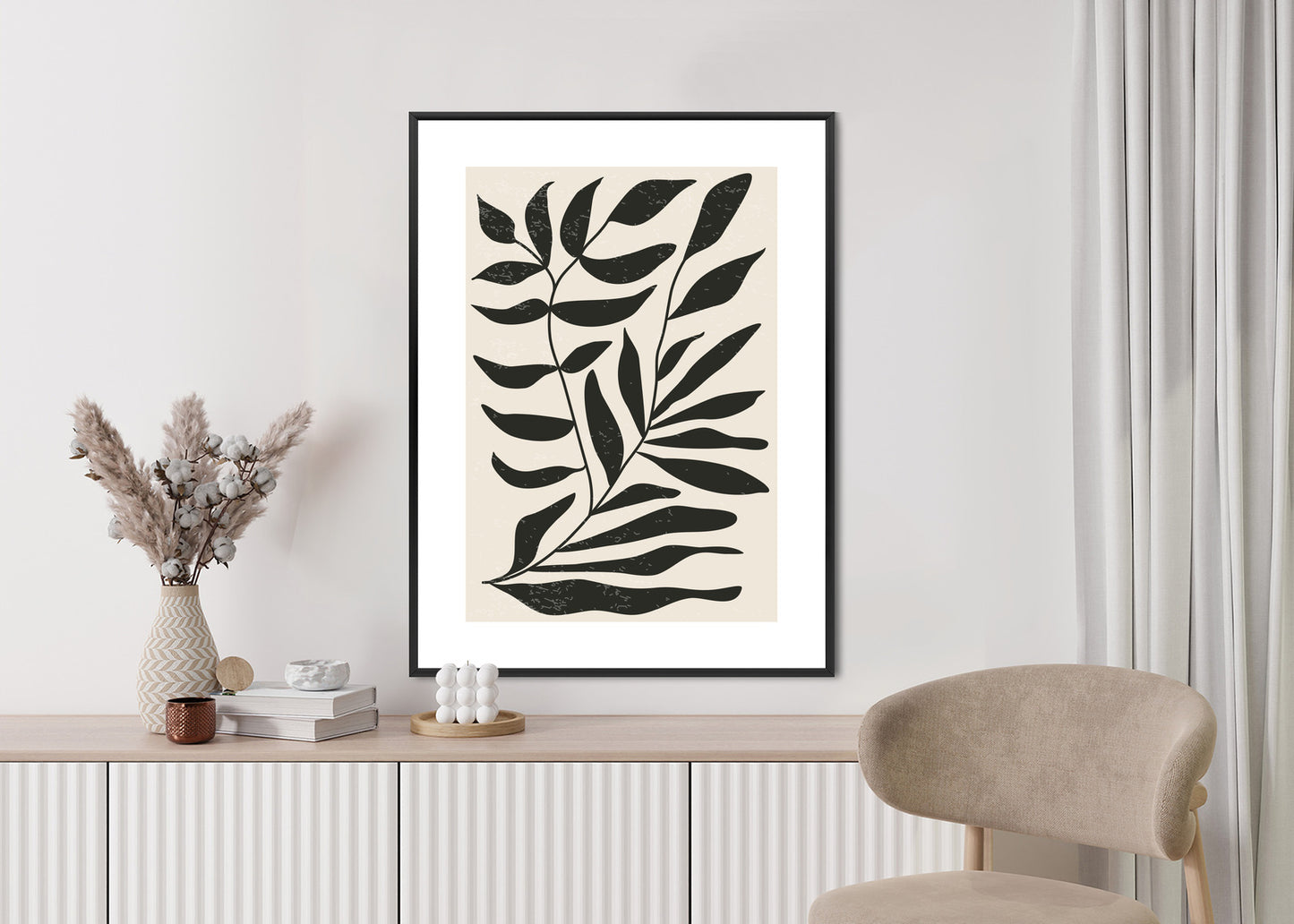 Poster Grafiken Mit Schwarzen Blättern, Inspiriert Von Matisse Rahmen Aluminium Farbe Schwarz