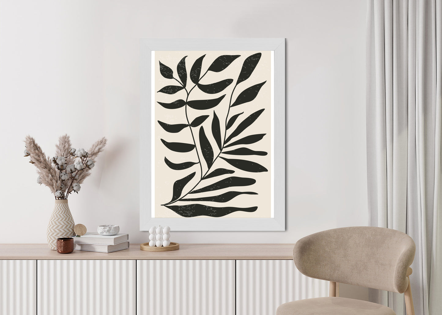 Poster Grafiken Mit Schwarzen Blättern, Inspiriert Von Matisse Rahmen Aluminium Farbe Schwarz