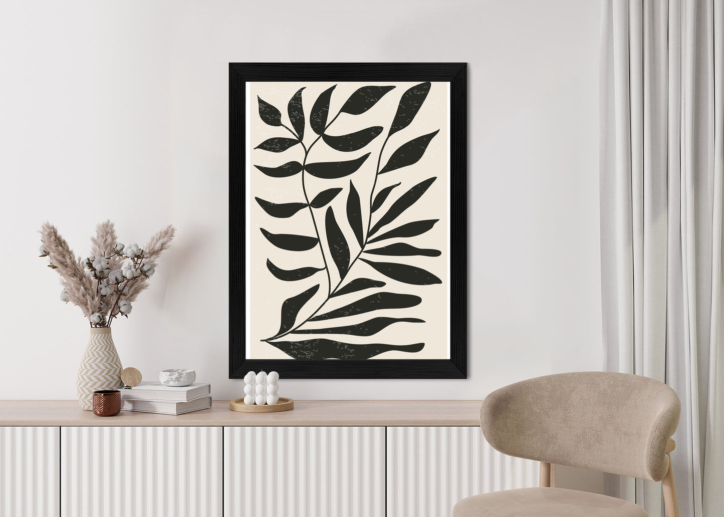 Poster Grafiken Mit Schwarzen Blättern, Inspiriert Von Matisse Rahmen Aluminium Farbe Schwarz