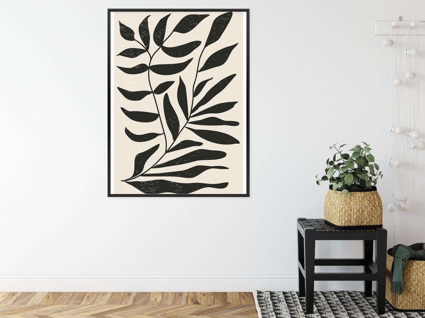 Poster Grafiken Mit Schwarzen Blättern, Inspiriert Von Matisse Rahmen Aluminium Farbe Schwarz