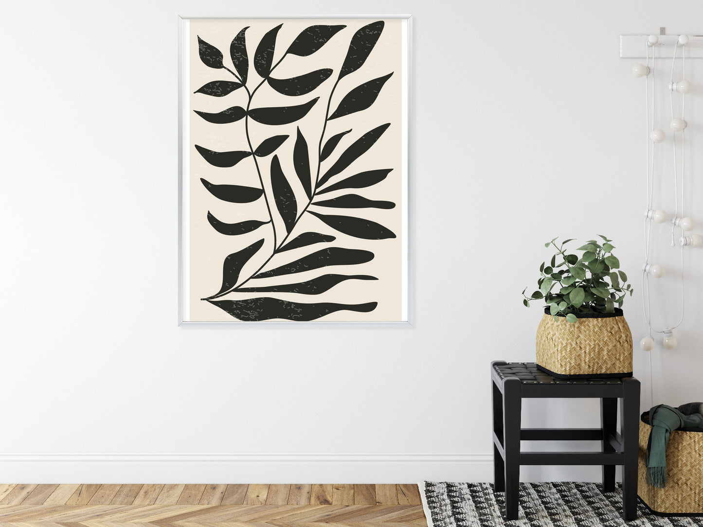 Poster Grafiken Mit Schwarzen Blättern, Inspiriert Von Matisse Rahmen Aluminium Farbe Schwarz