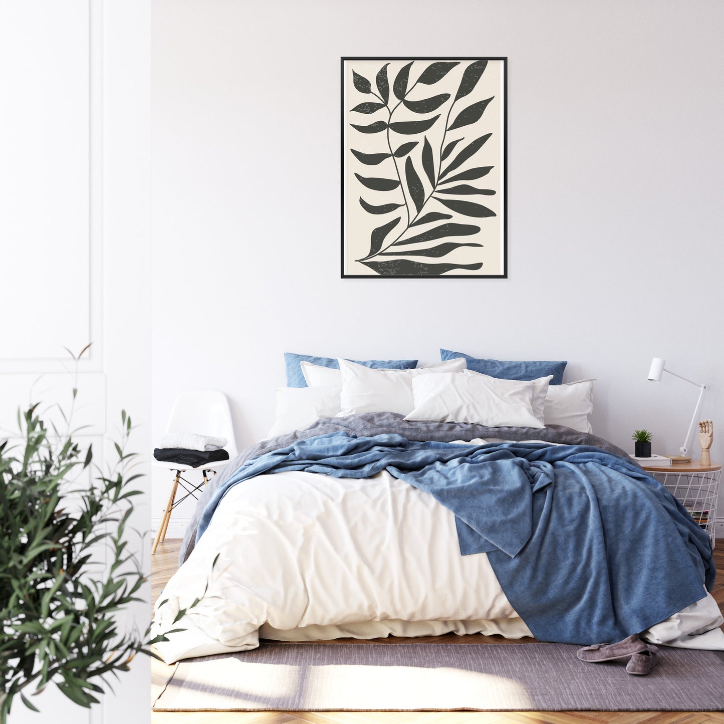 Poster Grafiken Mit Schwarzen Blättern, Inspiriert Von Matisse Rahmen Aluminium Farbe Schwarz