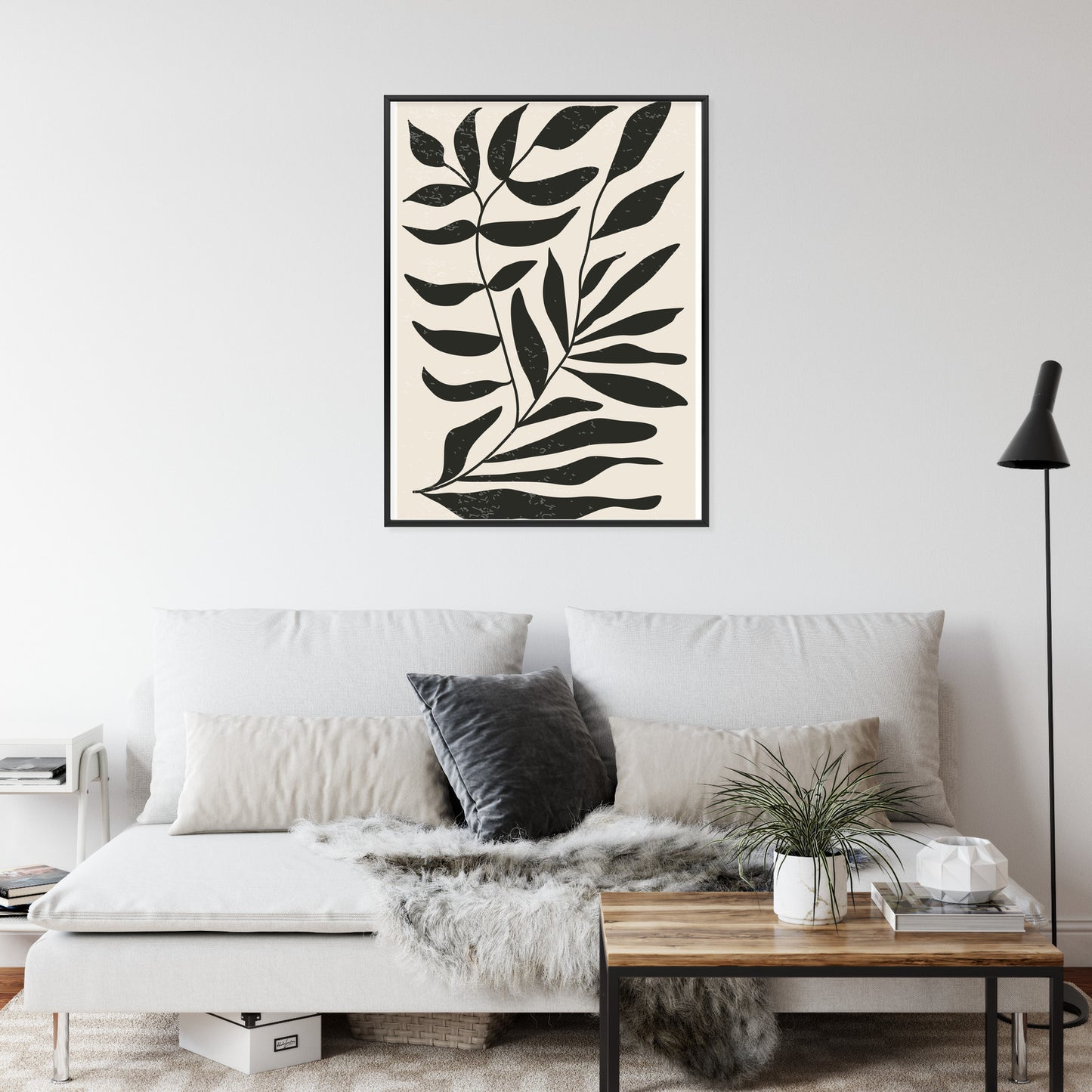 Poster Grafiken Mit Schwarzen Blättern, Inspiriert Von Matisse Rahmen Aluminium Farbe Schwarz