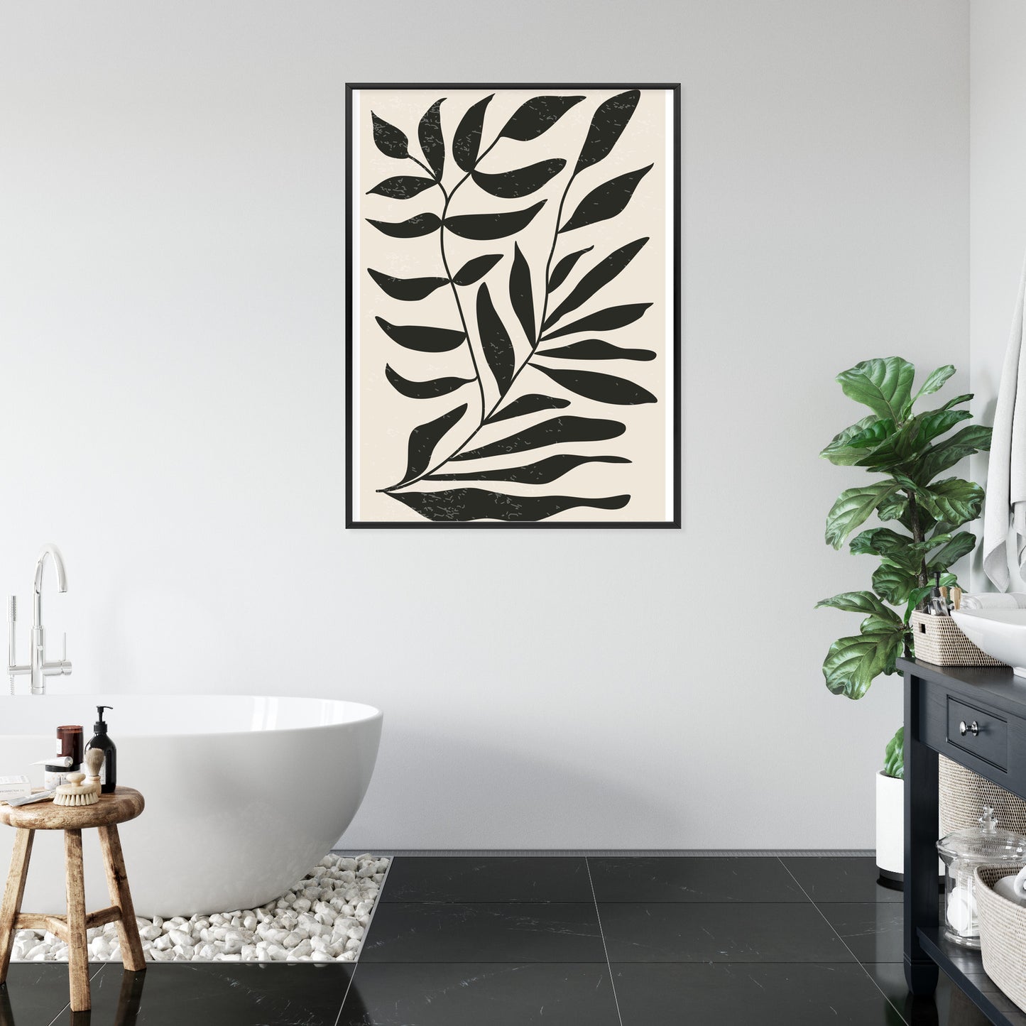 Poster Grafiken Mit Schwarzen Blättern, Inspiriert Von Matisse Rahmen Aluminium Farbe Schwarz