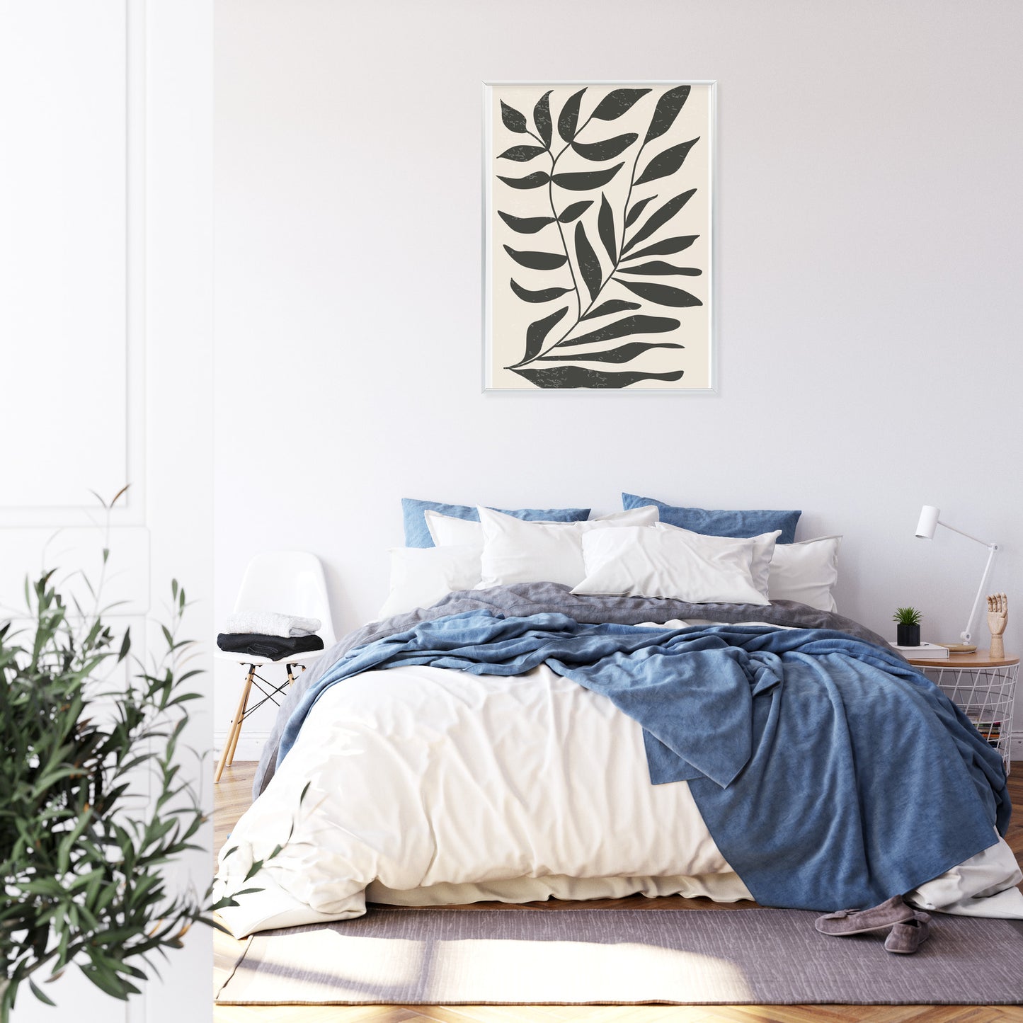 Poster Grafiken Mit Schwarzen Blättern, Inspiriert Von Matisse Rahmen Aluminium Farbe Schwarz