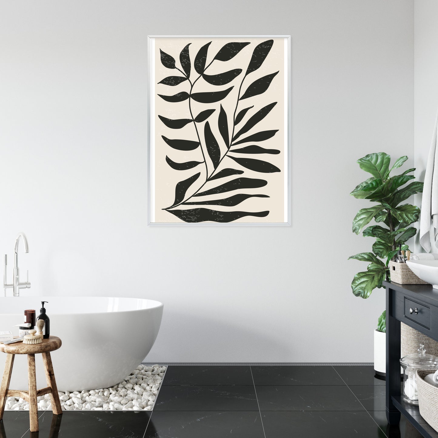 Poster Grafiken Mit Schwarzen Blättern, Inspiriert Von Matisse Rahmen Aluminium Farbe Schwarz
