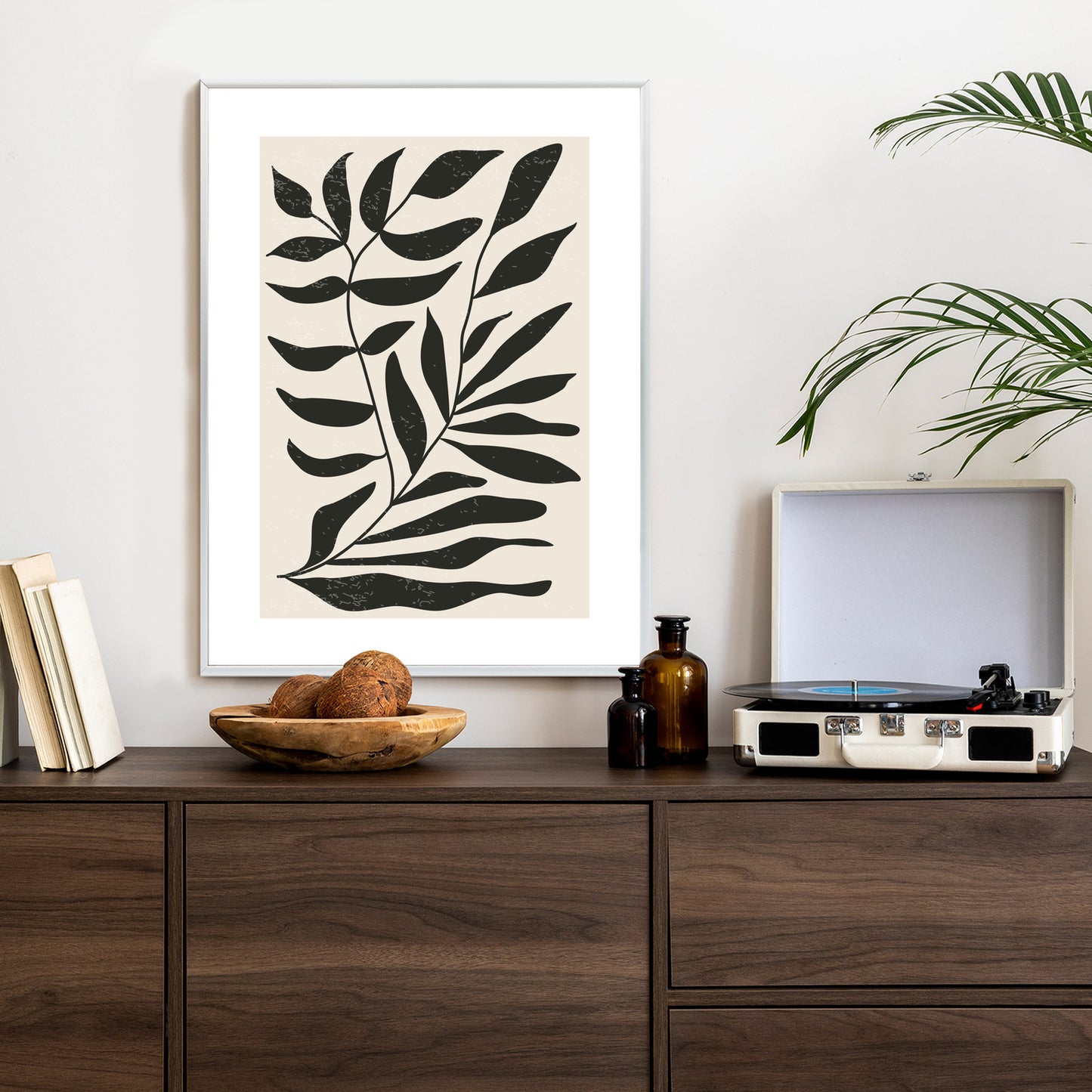 Poster Grafiken Mit Schwarzen Blättern, Inspiriert Von Matisse Rahmen Aluminium Farbe Schwarz