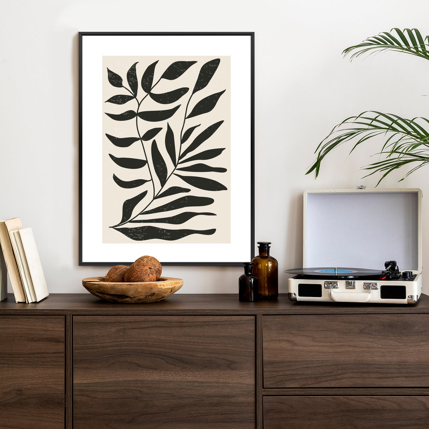 Poster Grafiken Mit Schwarzen Blättern, Inspiriert Von Matisse Rahmen Aluminium Farbe Schwarz