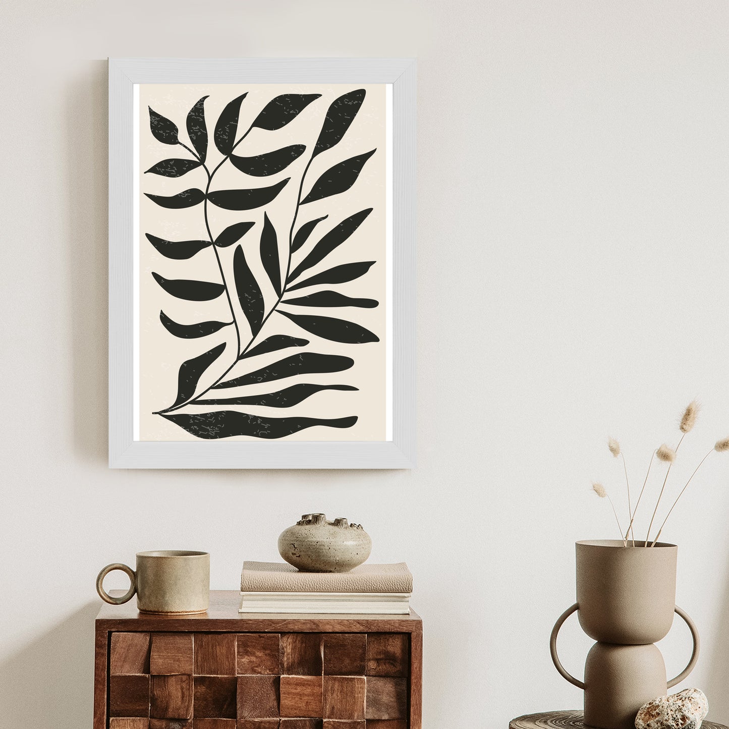 Poster Grafiken Mit Schwarzen Blättern, Inspiriert Von Matisse Rahmen Aluminium Farbe Schwarz