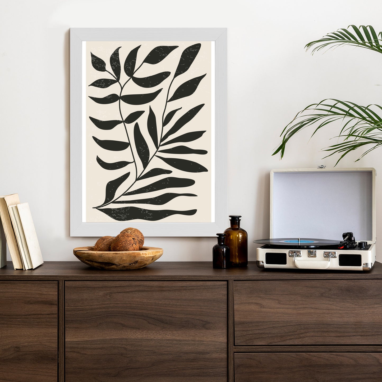 Poster Grafiken Mit Schwarzen Blättern, Inspiriert Von Matisse Rahmen Aluminium Farbe Schwarz