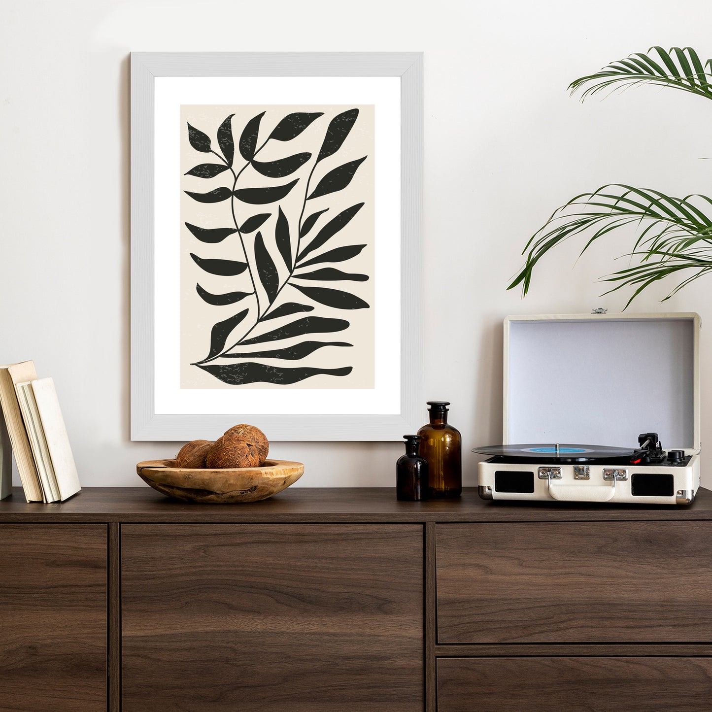 Poster Grafiken Mit Schwarzen Blättern, Inspiriert Von Matisse Rahmen Aluminium Farbe Schwarz