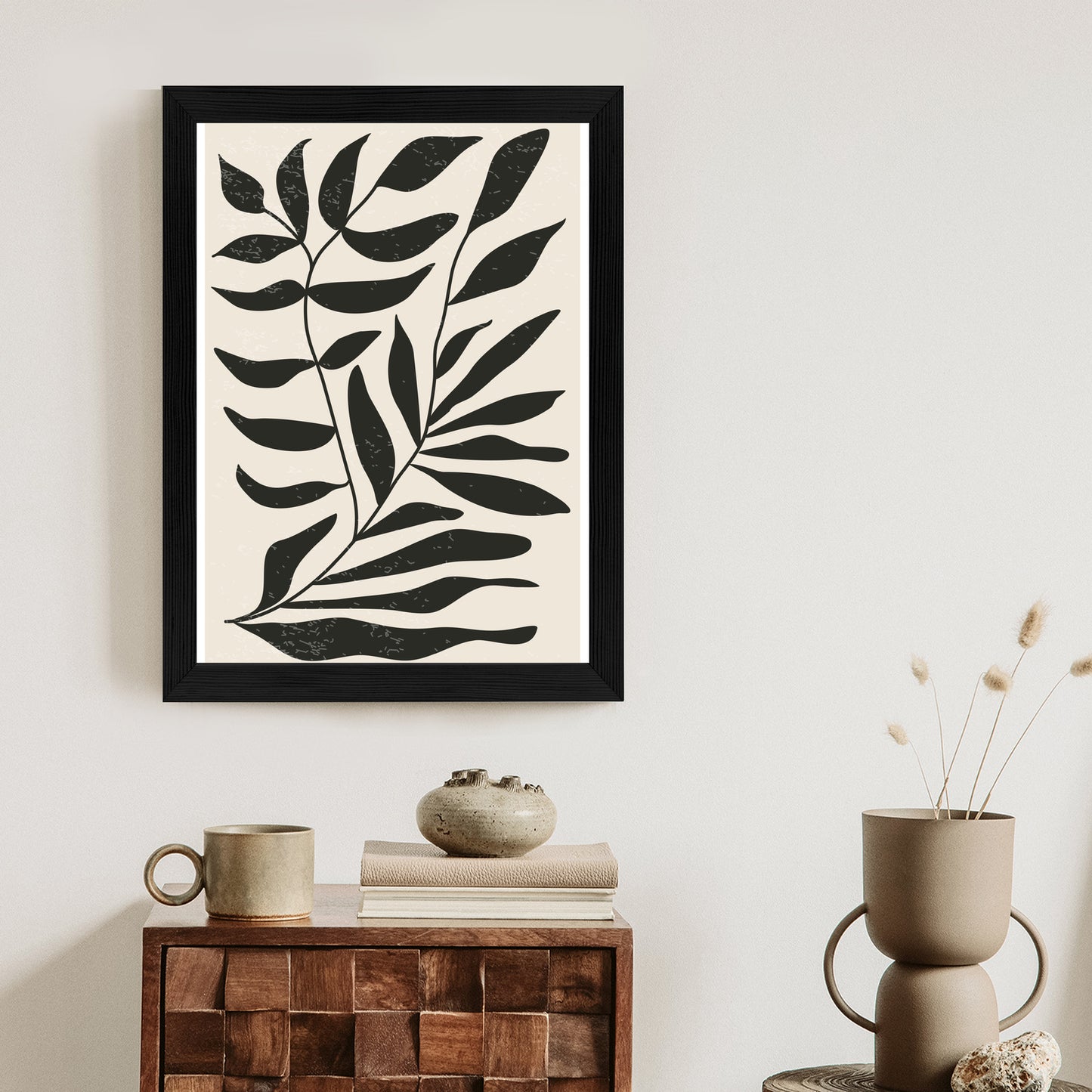 Poster Grafiken Mit Schwarzen Blättern, Inspiriert Von Matisse Rahmen Aluminium Farbe Schwarz