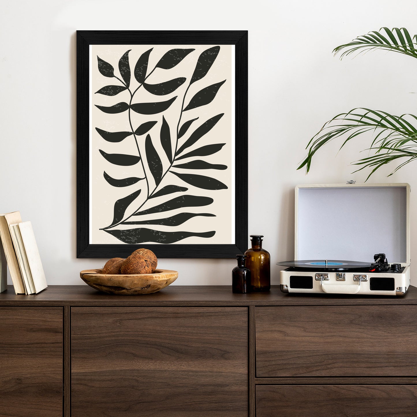 Poster Grafiken Mit Schwarzen Blättern, Inspiriert Von Matisse Rahmen Aluminium Farbe Schwarz