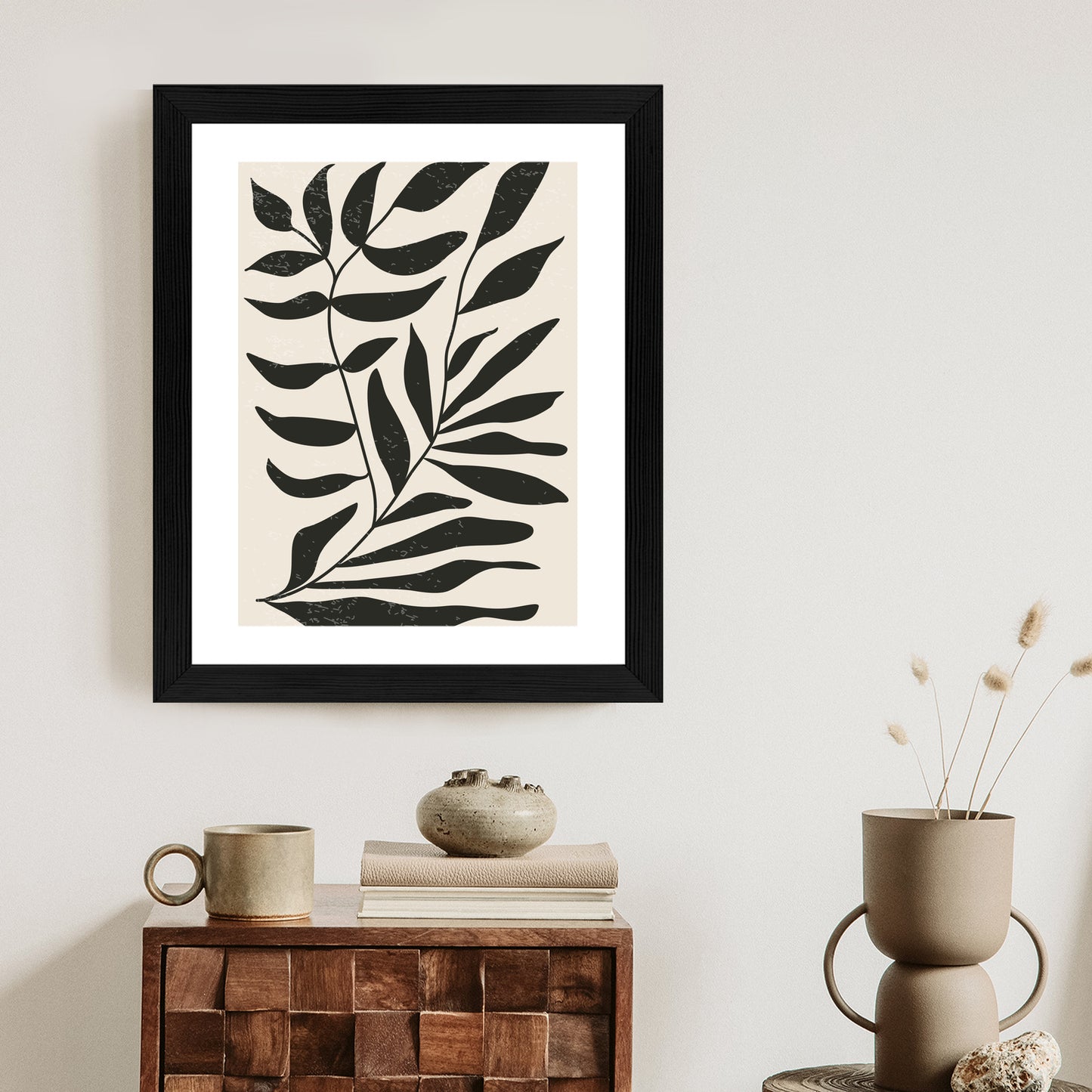 Poster Grafiken Mit Schwarzen Blättern, Inspiriert Von Matisse Rahmen Aluminium Farbe Schwarz