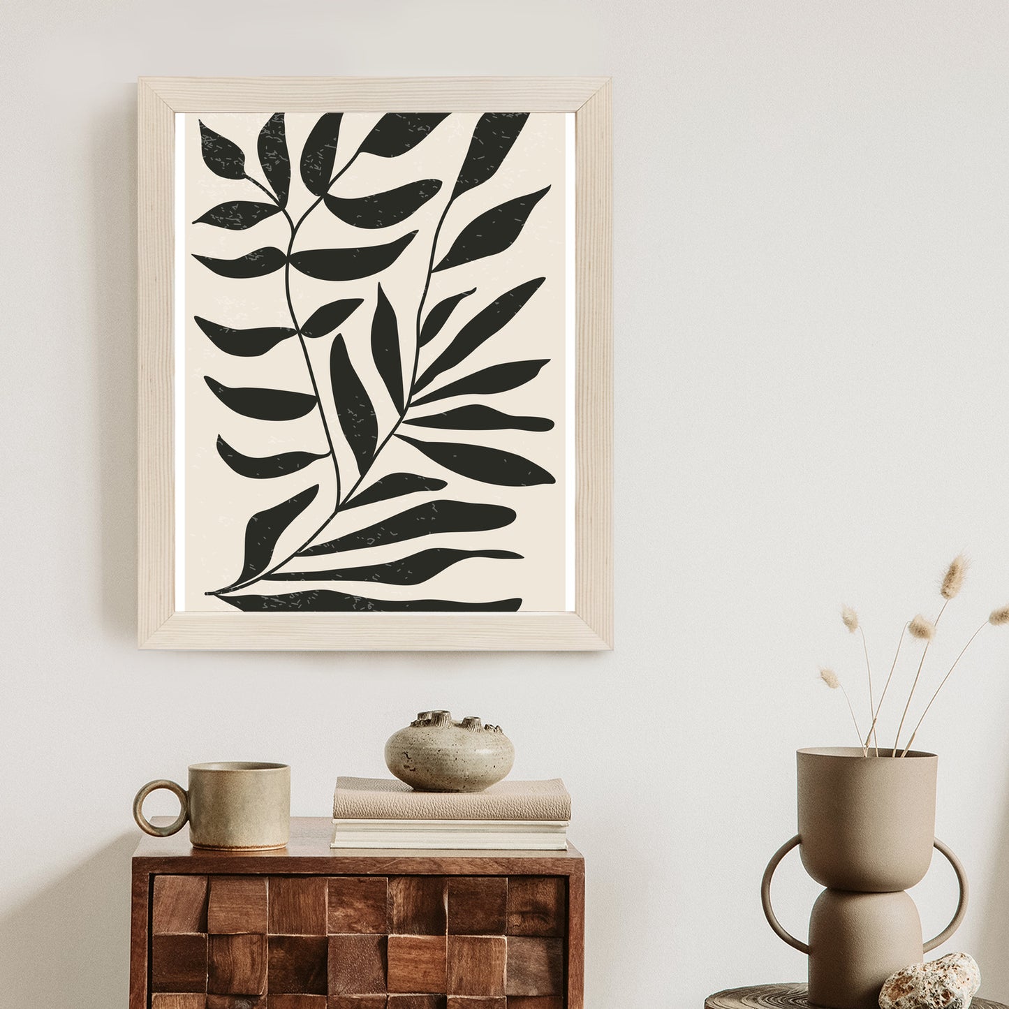 Poster Grafiken Mit Schwarzen Blättern, Inspiriert Von Matisse Rahmen Aluminium Farbe Schwarz