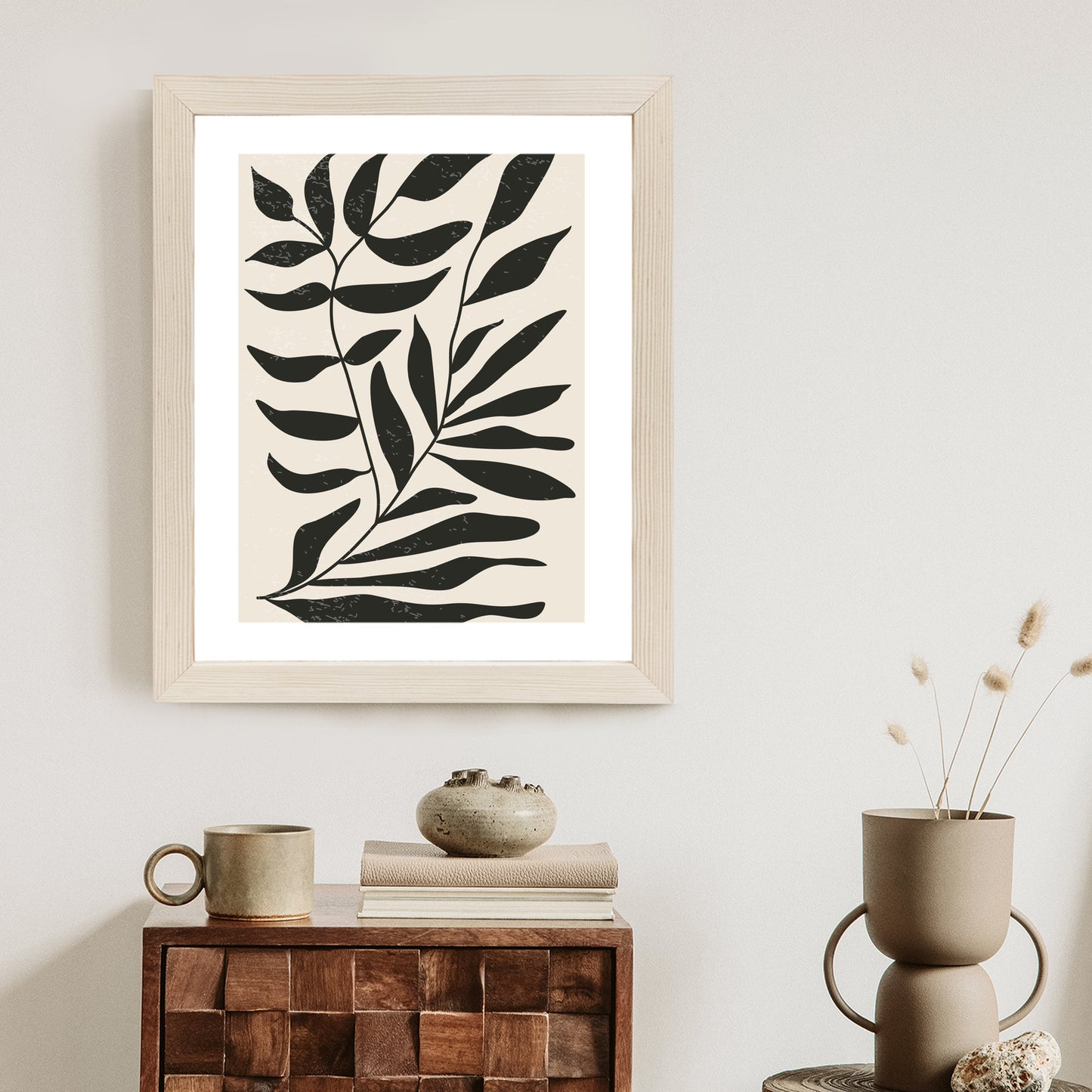Poster Grafiken Mit Schwarzen Blättern, Inspiriert Von Matisse Rahmen Aluminium Farbe Schwarz