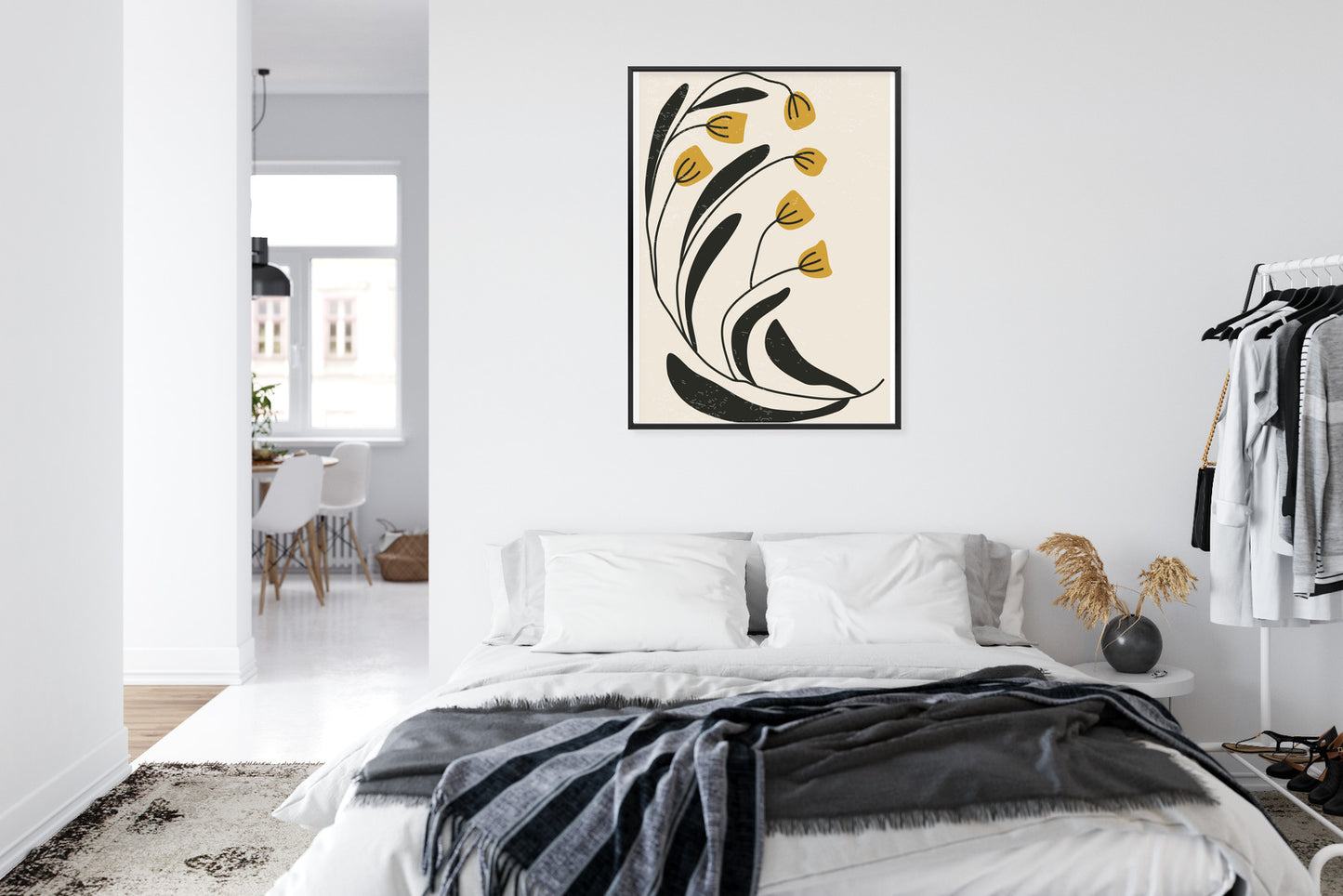 Poster Botanische Illustration Mit Blumen Rahmen Holz Mit Passepartout Farbe Natürlich