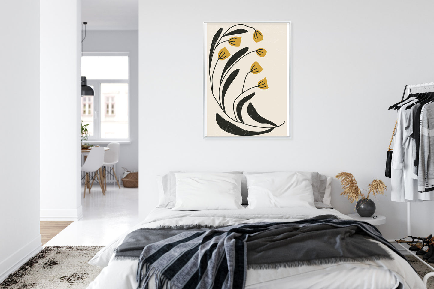 Poster Botanische Illustration Mit Blumen Rahmen Holz Mit Passepartout Farbe Natürlich