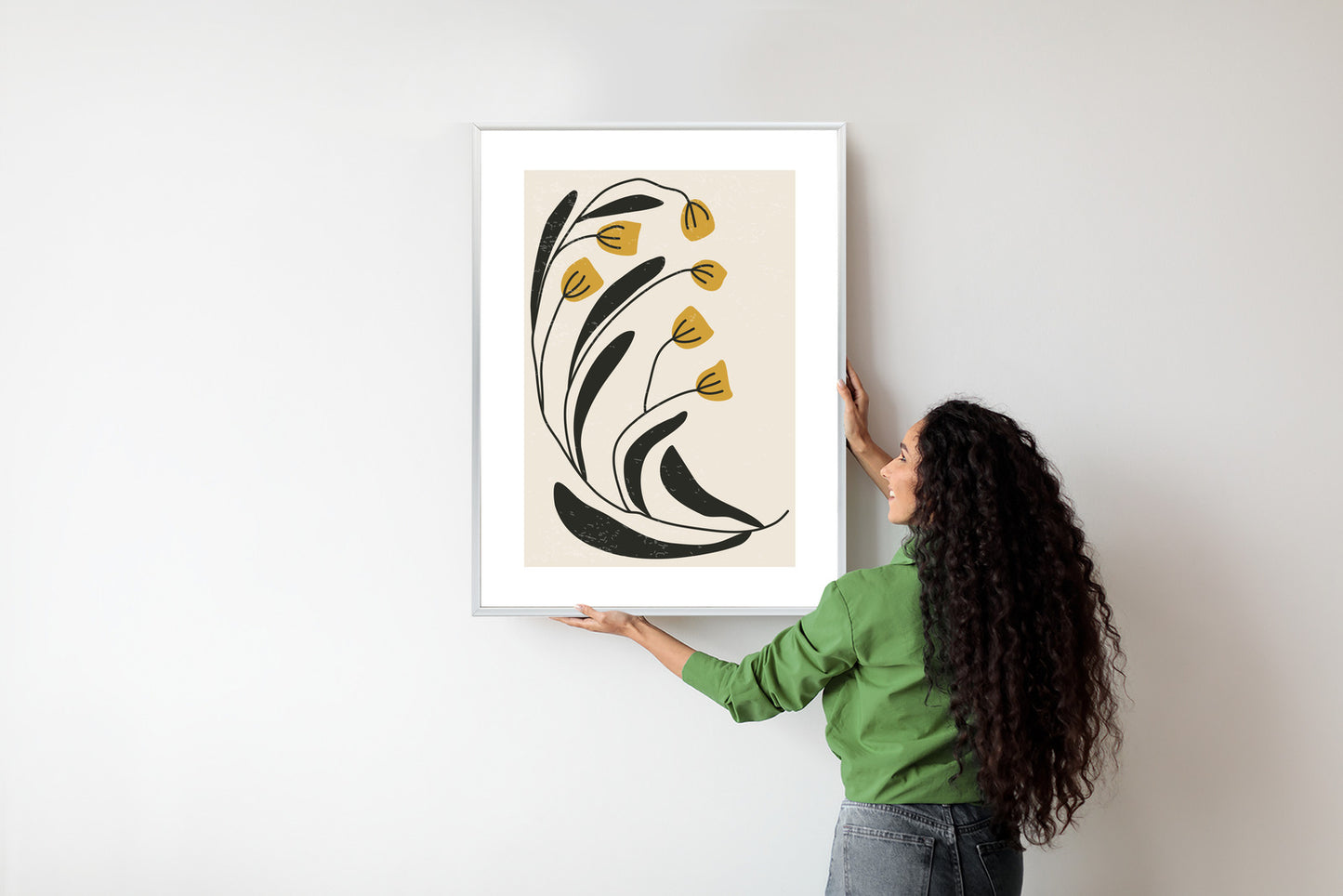 Poster Botanische Illustration Mit Blumen Rahmen Holz Mit Passepartout Farbe Natürlich