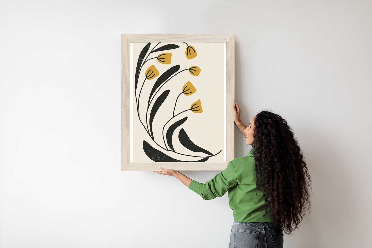 Poster Botanische Illustration Mit Blumen Rahmen Holz Mit Passepartout Farbe Natürlich