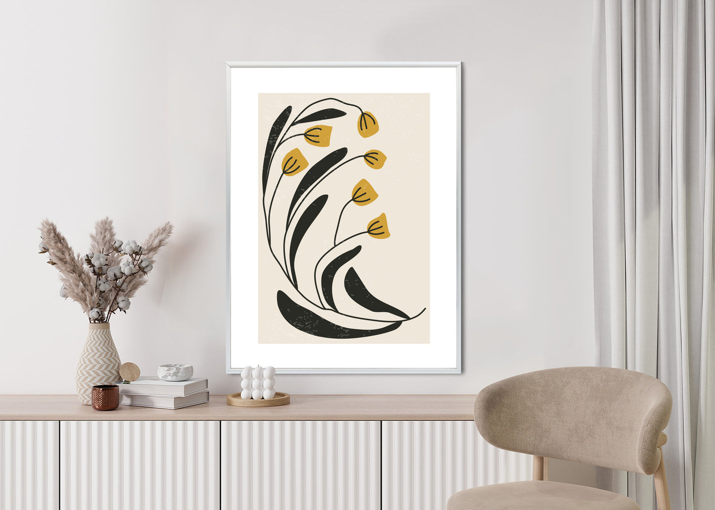 Poster Botanische Illustration Mit Blumen Rahmen Holz Mit Passepartout Farbe Natürlich