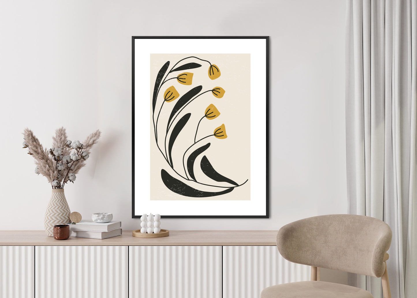 Poster Botanische Illustration Mit Blumen Rahmen Holz Mit Passepartout Farbe Natürlich