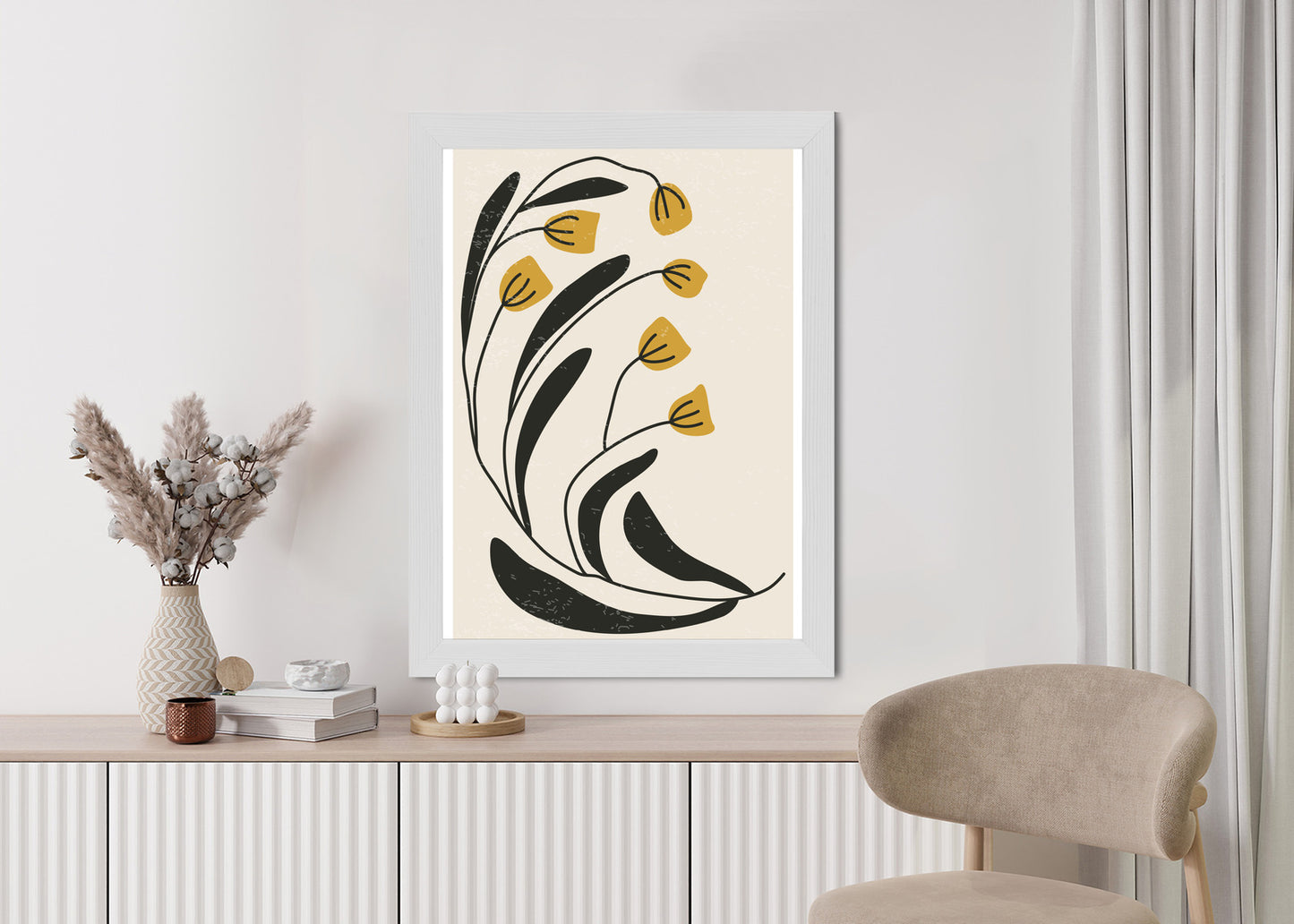 Poster Botanische Illustration Mit Blumen Rahmen Holz Mit Passepartout Farbe Natürlich