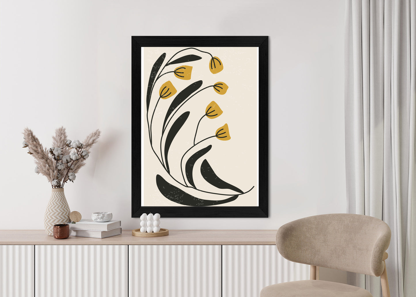 Poster Botanische Illustration Mit Blumen Rahmen Holz Mit Passepartout Farbe Natürlich