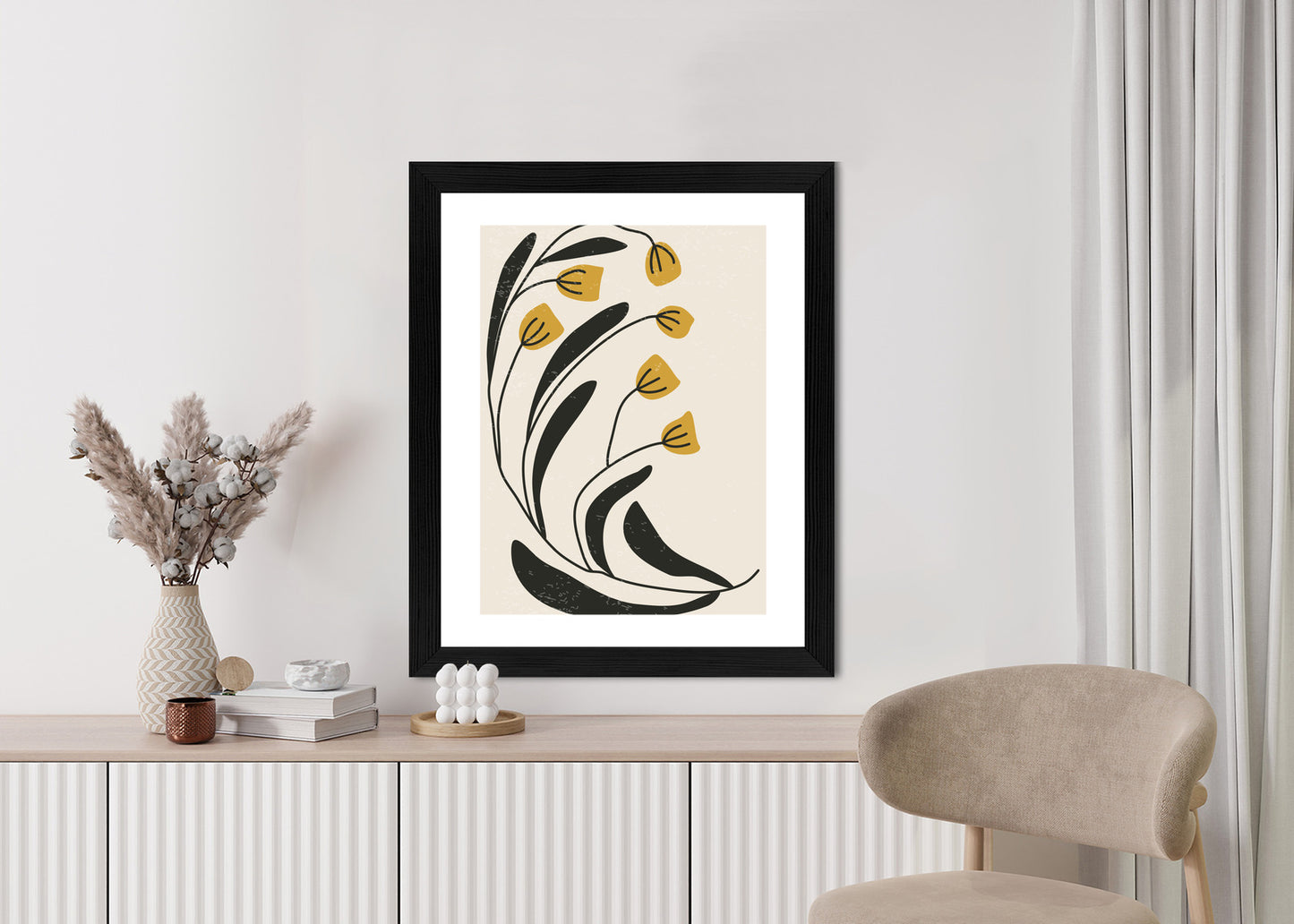 Poster Botanische Illustration Mit Blumen Rahmen Holz Mit Passepartout Farbe Natürlich