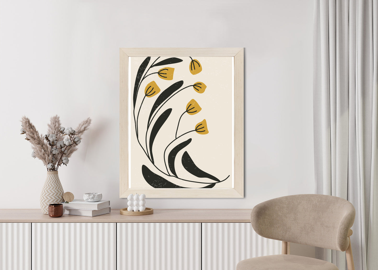 Poster Botanische Illustration Mit Blumen Rahmen Holz Mit Passepartout Farbe Natürlich