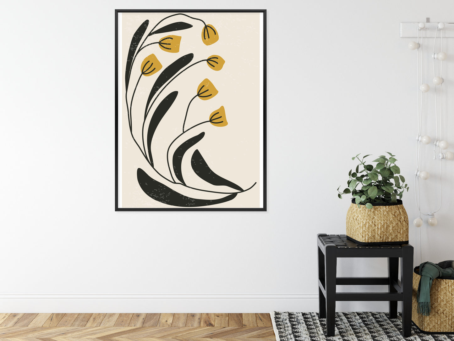 Poster Botanische Illustration Mit Blumen Rahmen Holz Mit Passepartout Farbe Natürlich