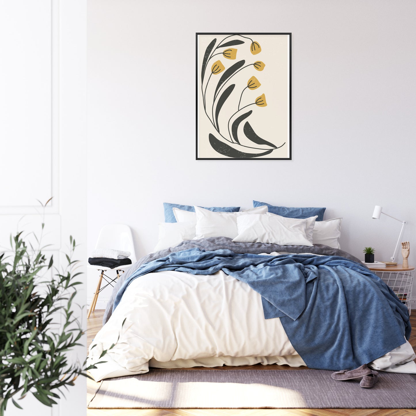 Poster Botanische Illustration Mit Blumen Rahmen Holz Mit Passepartout Farbe Natürlich