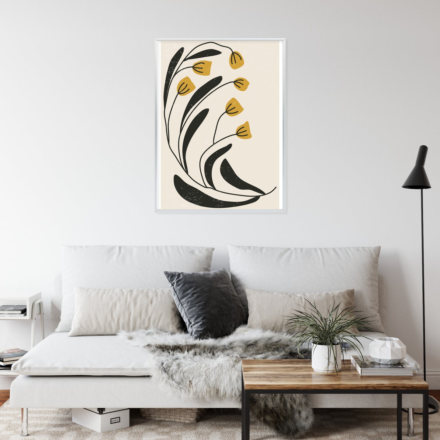 Poster Botanische Illustration Mit Blumen Rahmen Holz Mit Passepartout Farbe Natürlich