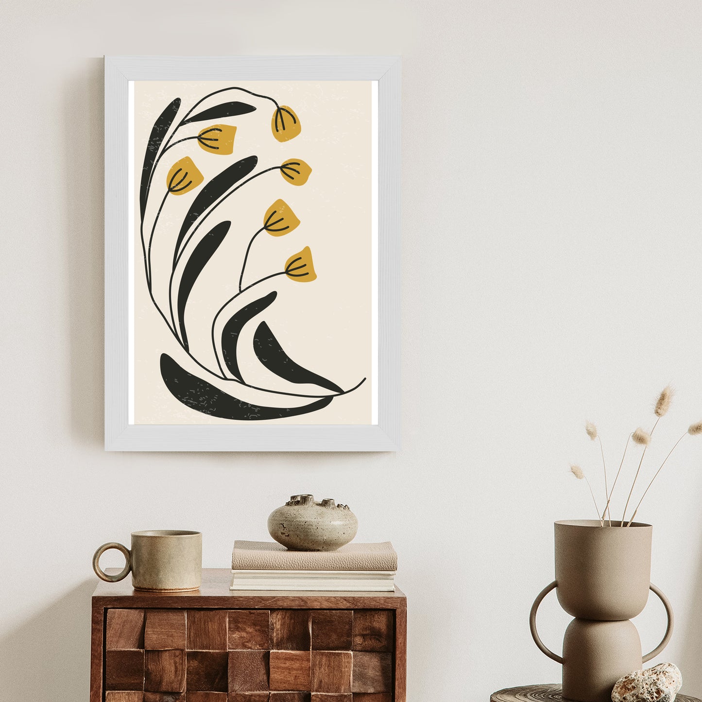 Poster Botanische Illustration Mit Blumen Rahmen Holz Mit Passepartout Farbe Natürlich