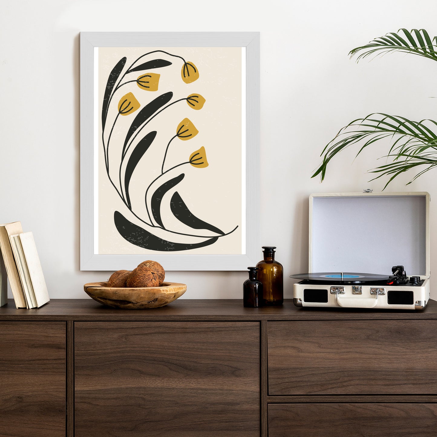 Poster Botanische Illustration Mit Blumen Rahmen Holz Mit Passepartout Farbe Natürlich