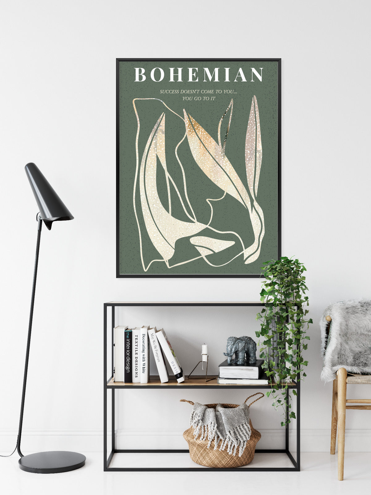 Poster Moderne Illustration Mit Goldenen Elementen Rahmen Holz Mit Passepartout Farbe Natürlich