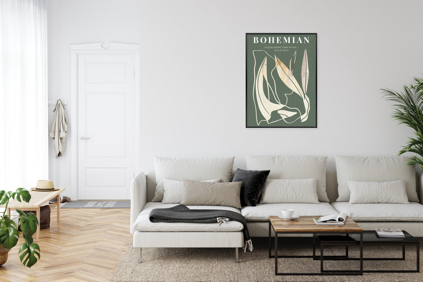Poster Moderne Illustration Mit Goldenen Elementen Rahmen Holz Mit Passepartout Farbe Natürlich