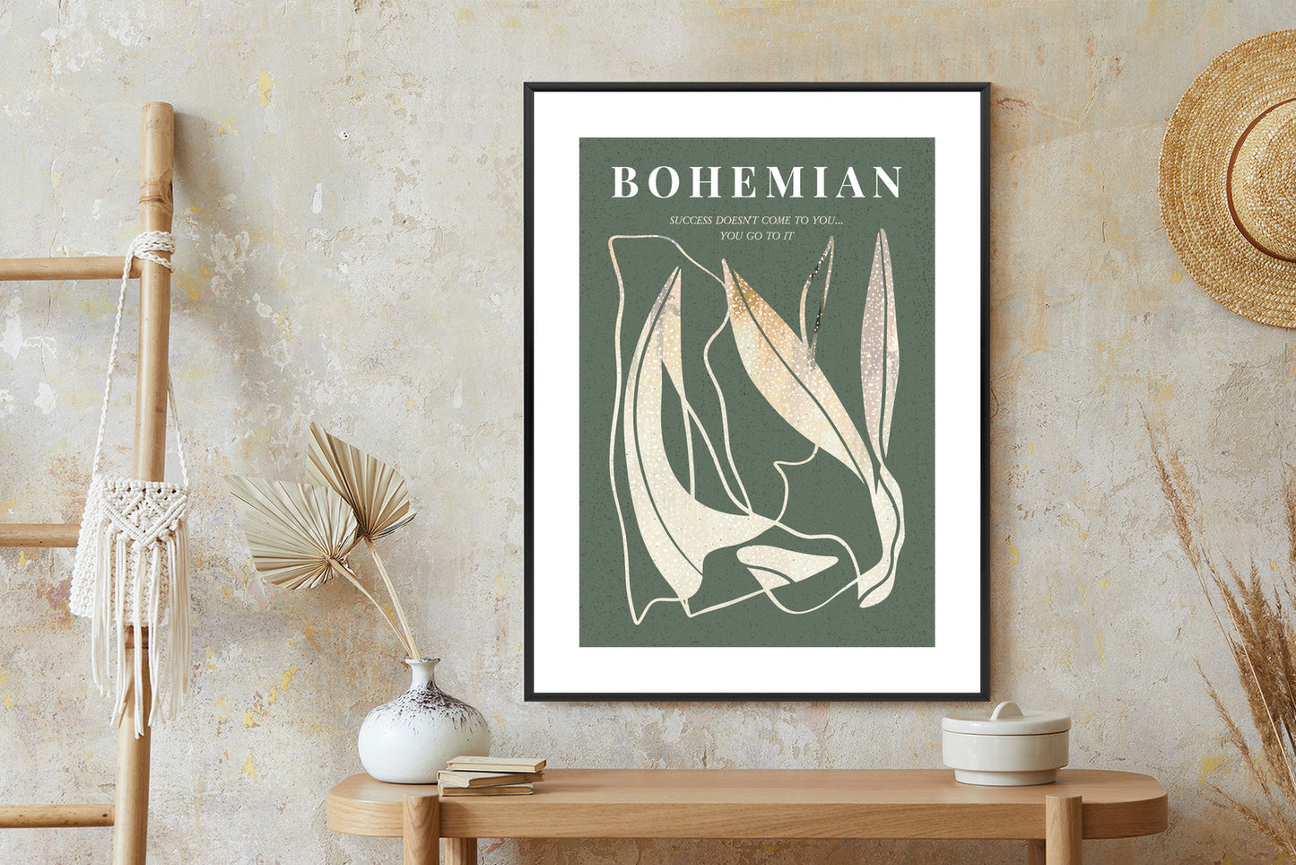 Poster Moderne Illustration Mit Goldenen Elementen Rahmen Holz Mit Passepartout Farbe Natürlich