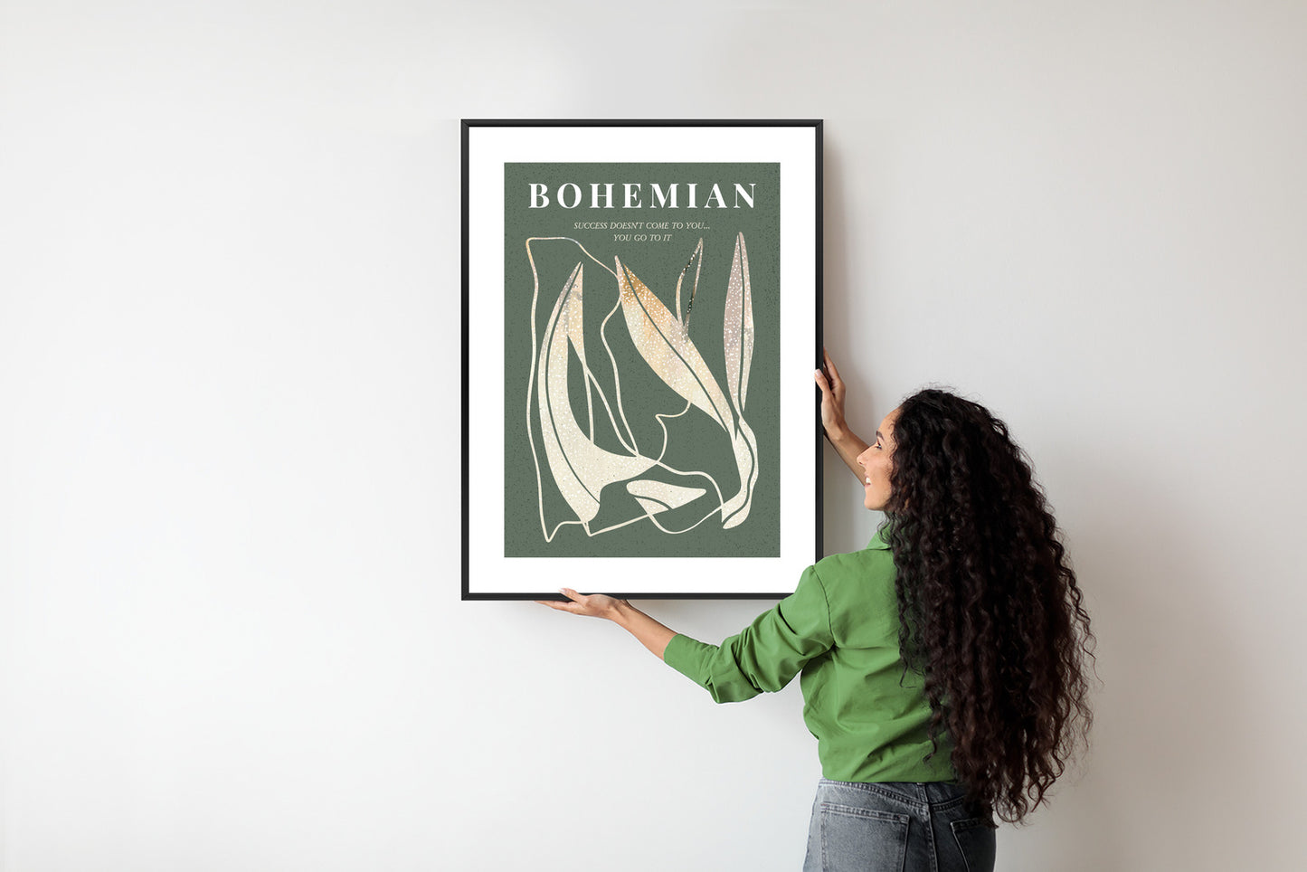 Poster Moderne Illustration Mit Goldenen Elementen Rahmen Holz Mit Passepartout Farbe Natürlich