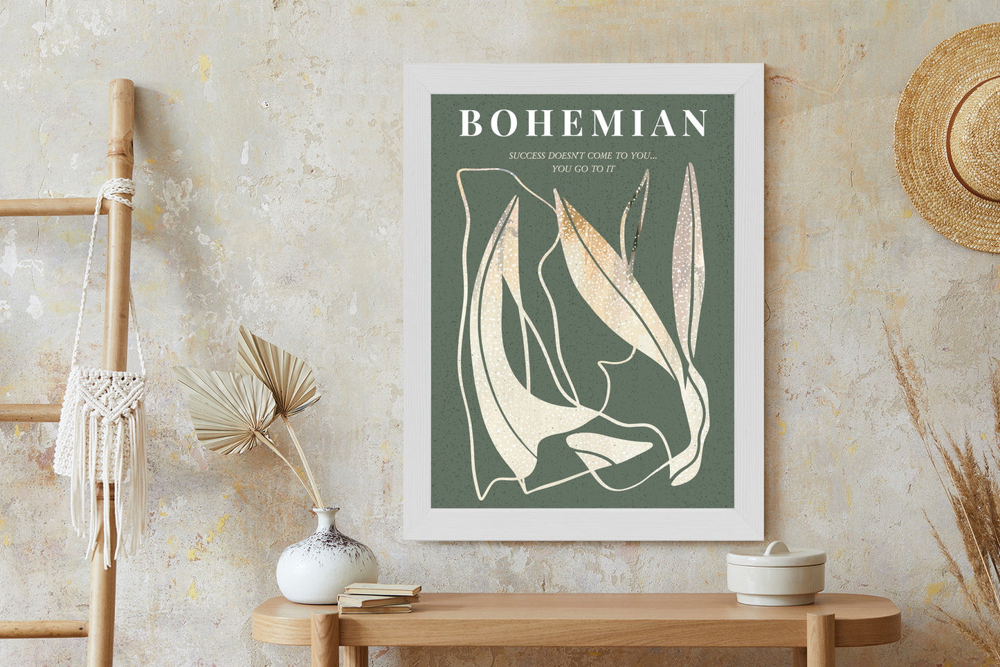 Poster Moderne Illustration Mit Goldenen Elementen Rahmen Holz Mit Passepartout Farbe Natürlich