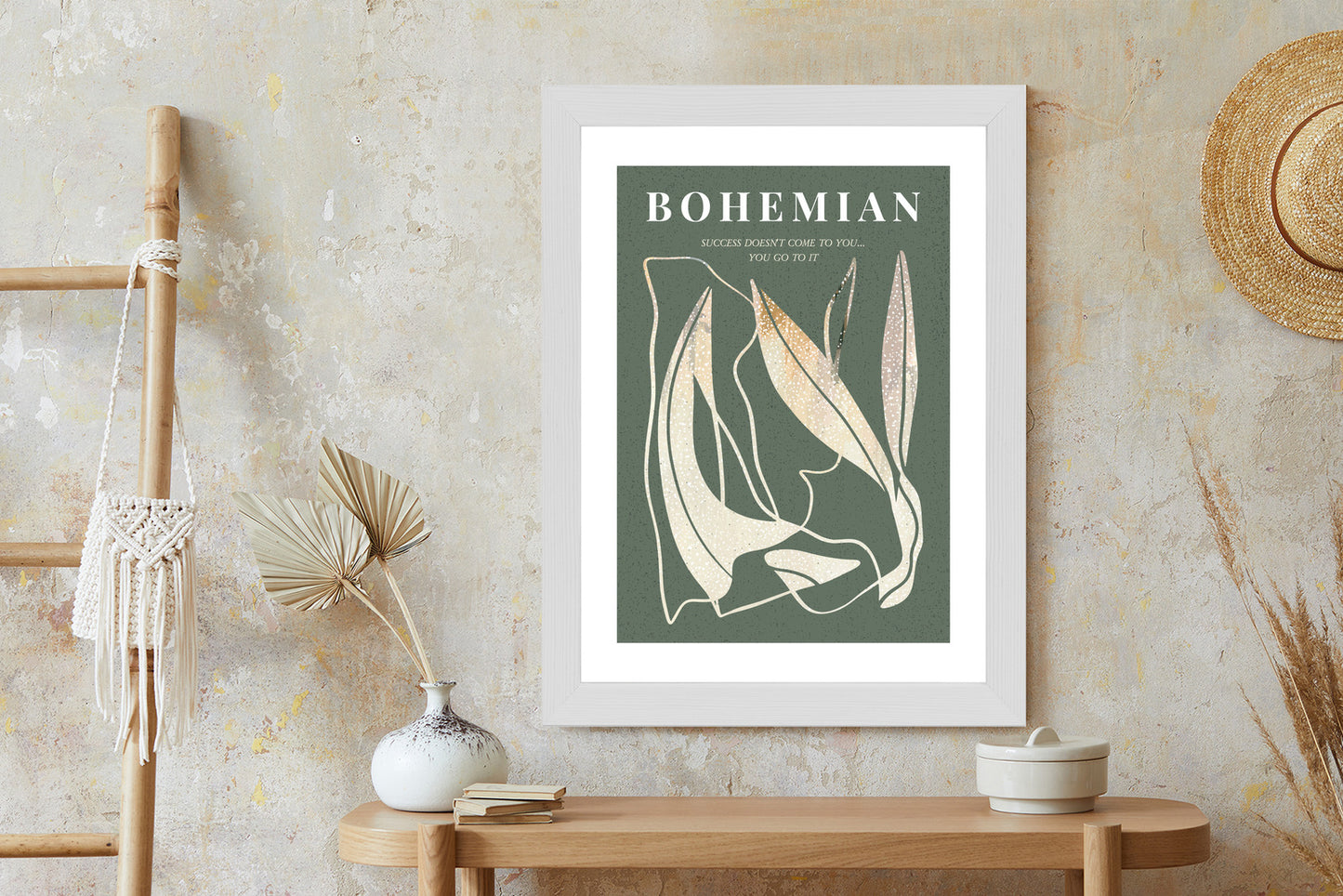 Poster Moderne Illustration Mit Goldenen Elementen Rahmen Holz Mit Passepartout Farbe Natürlich