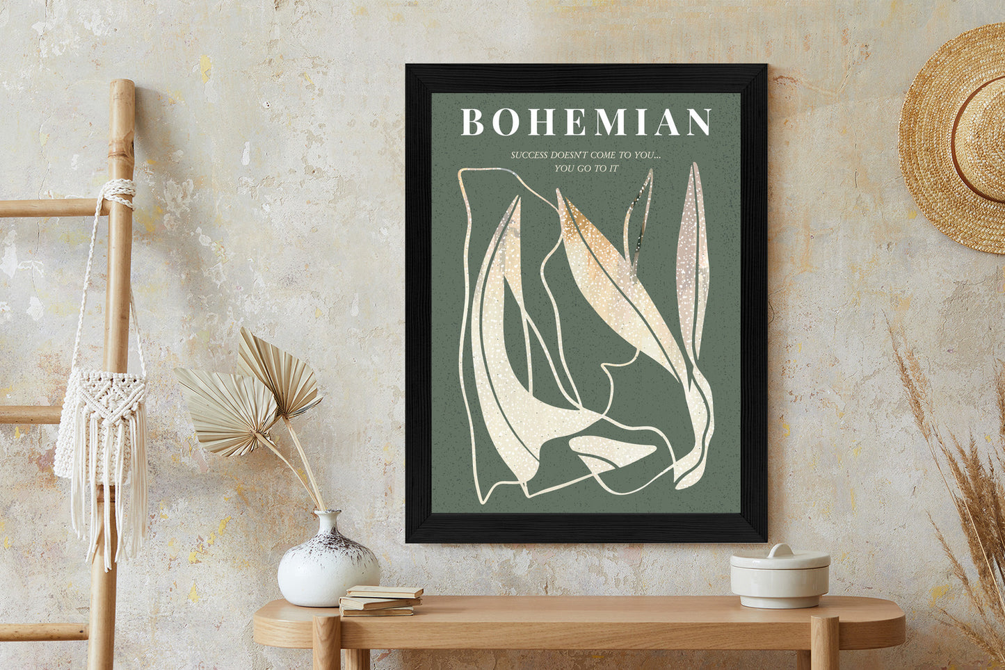 Poster Moderne Illustration Mit Goldenen Elementen Rahmen Holz Mit Passepartout Farbe Natürlich