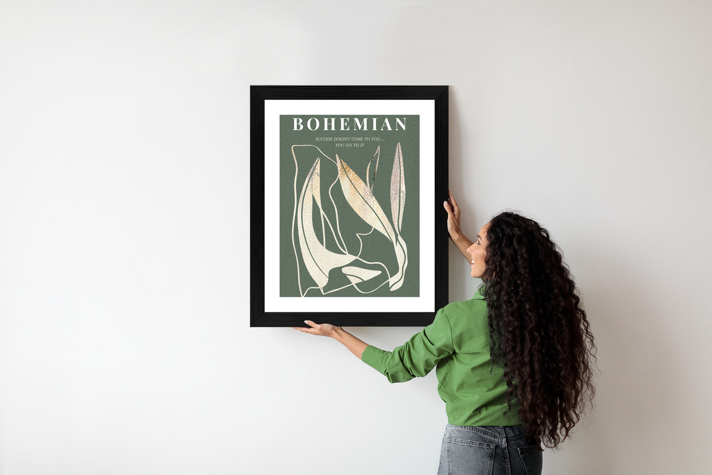 Poster Moderne Illustration Mit Goldenen Elementen Rahmen Holz Mit Passepartout Farbe Natürlich