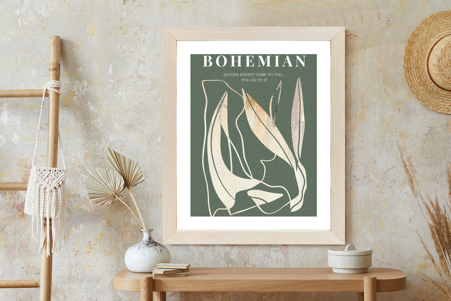 Poster Moderne Illustration Mit Goldenen Elementen Rahmen Holz Mit Passepartout Farbe Natürlich