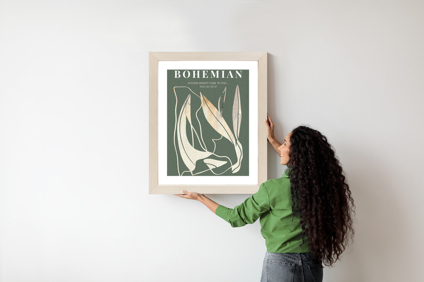 Poster Moderne Illustration Mit Goldenen Elementen Rahmen Holz Mit Passepartout Farbe Natürlich