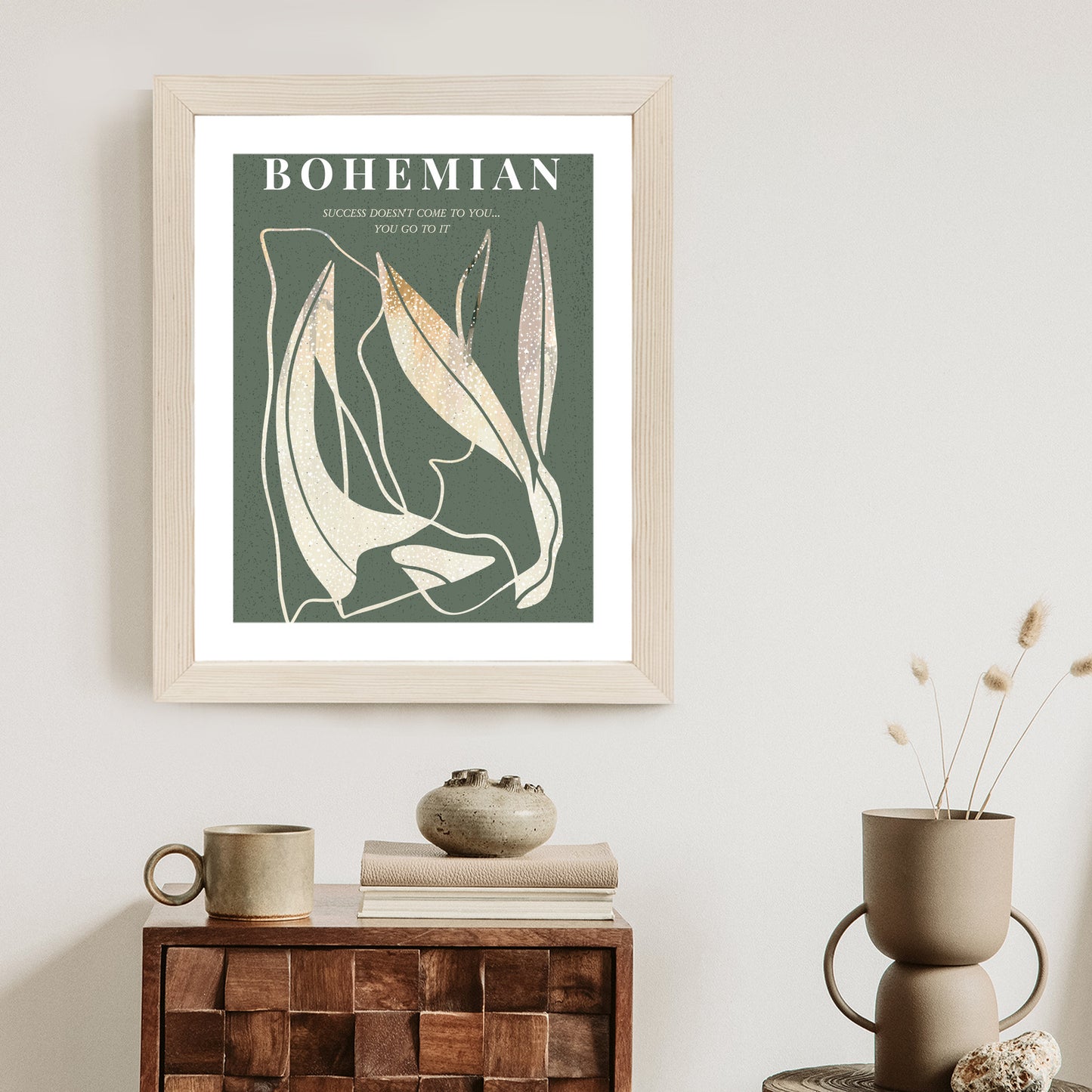 Poster Moderne Illustration Mit Goldenen Elementen Rahmen Holz Mit Passepartout Farbe Natürlich